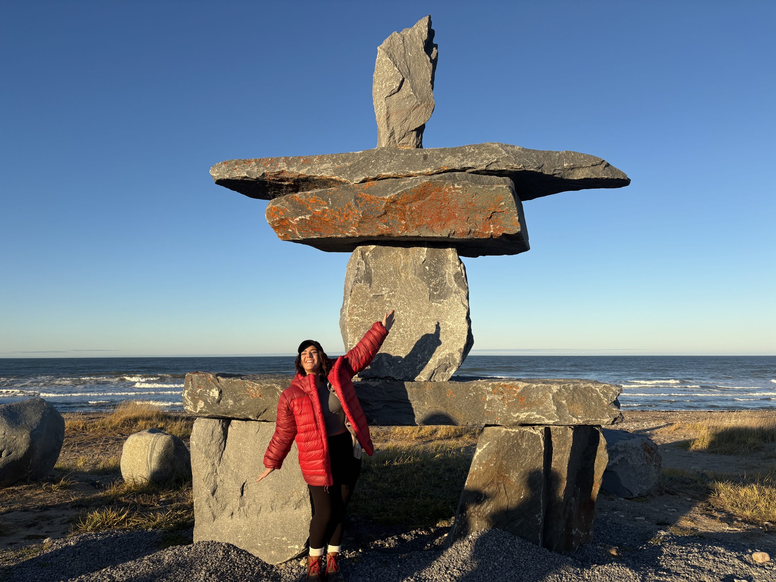 This inuksuk, an Inuit stone landmark, is located on the shores of Hudson Bay.