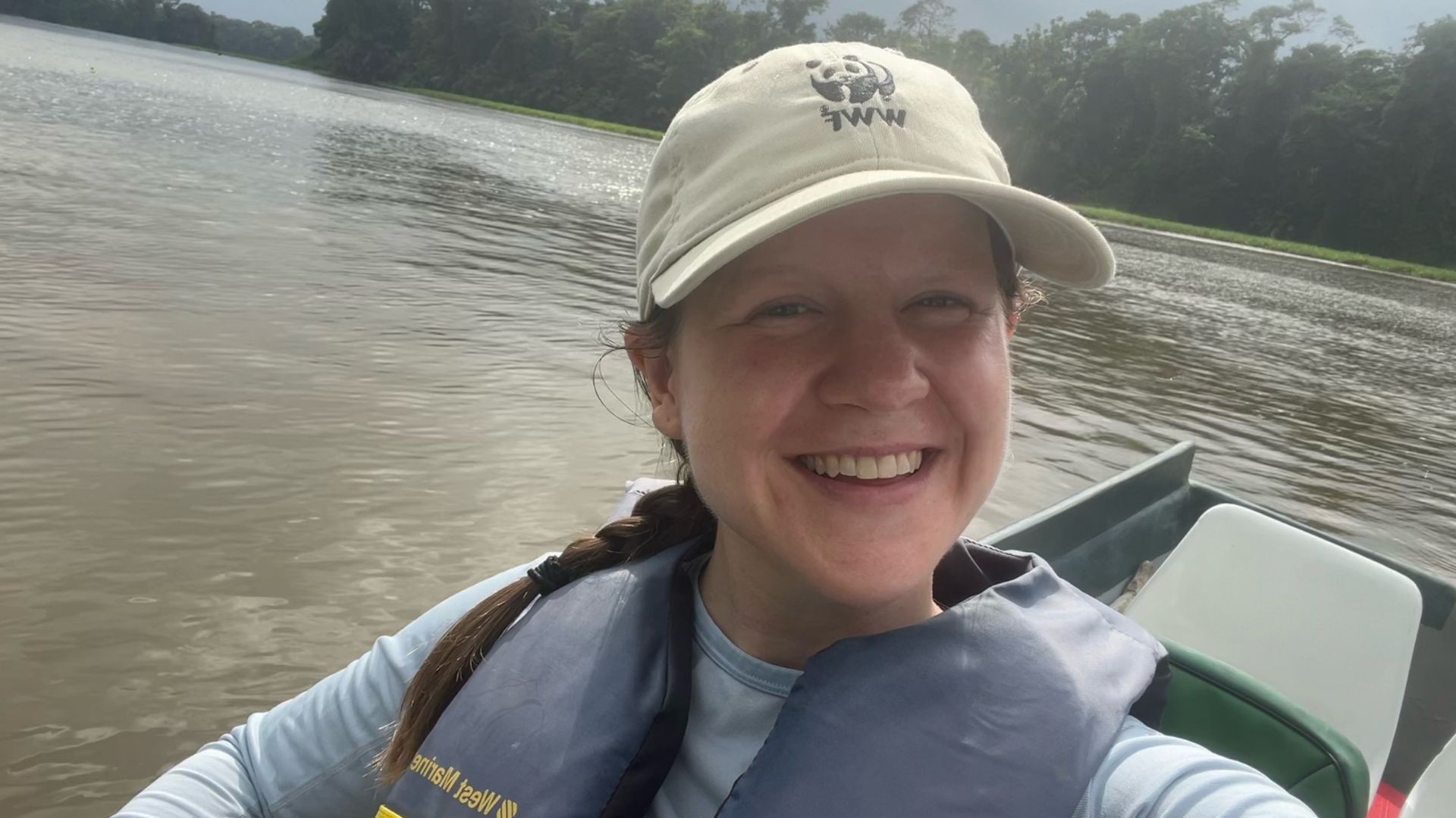 Rachel Foster, WWF staff member on boat in Costa Rica