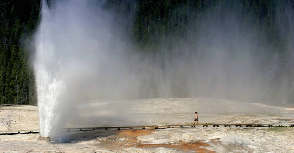 Geyser erupting in Yellowstone National Park